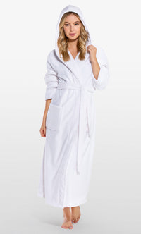 Super Soft White Plush Hooded Women's Robe