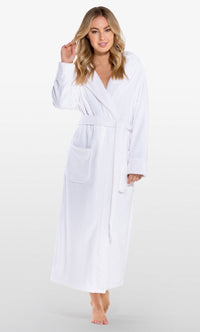 Super Soft White Plush Hooded Women's Robe