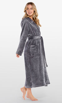 Super Soft Gray Plush Hooded Women's Robe