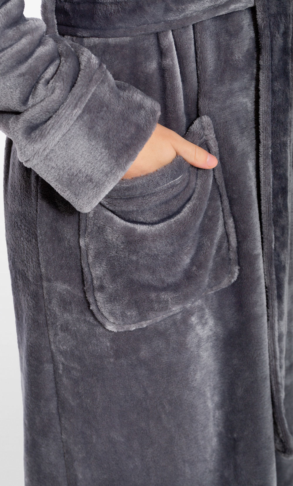 Super Soft Gray Plush Hooded Women's Robe