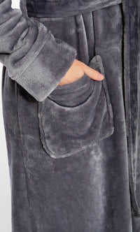 Super Soft Gray Plush Hooded Women's Robe