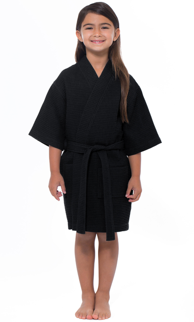 Black Waffle Kimono Kid's Robe