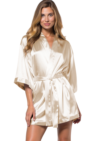 Champagne Satin Kimono Short Robe