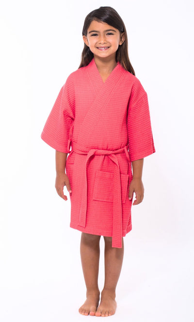 Coral Waffle Kimono Kid's Robe