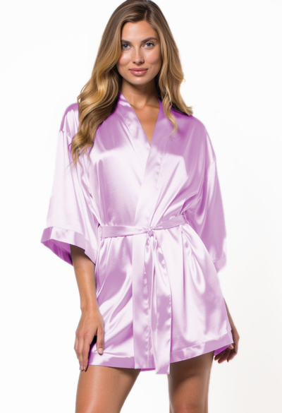Lavender Satin Kimono Short Robe