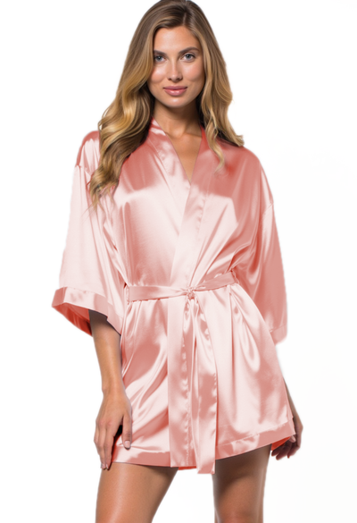 Light Coral Satin Kimono Short Robe