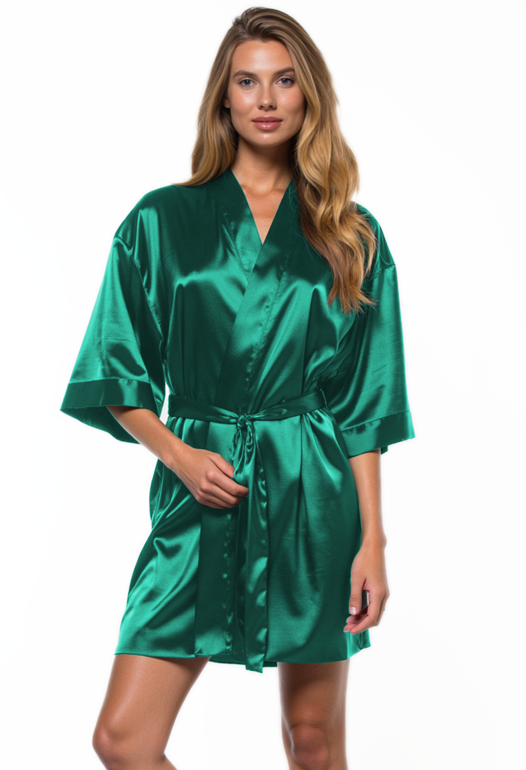 Kimono Robes for Women Satin Silk Lingerie Robe, Short V-Neck for Female Sleepwear Loungewear Bridal Party Bridesmaid Wedding - Lime Green
