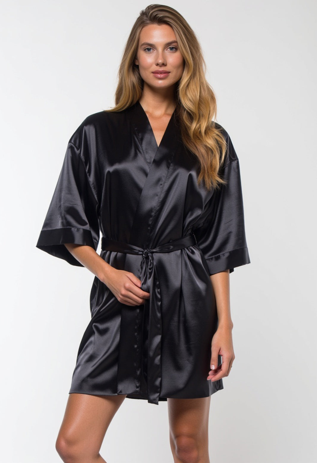 Black Silky Satin Kimono Robe | Robemart Wholesale Prices – RobeMart