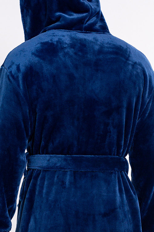 Men's Navy Blue Plush Soft Warm Fleece Bathrobe with Hood, Comfy Men's RobeMart Men's Navy Blue Plush Soft Warm Fleece Bathrobe with Hood, Comfy Men's RobeMart