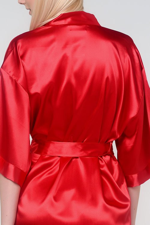 Red Silky Satin Kimono Robe