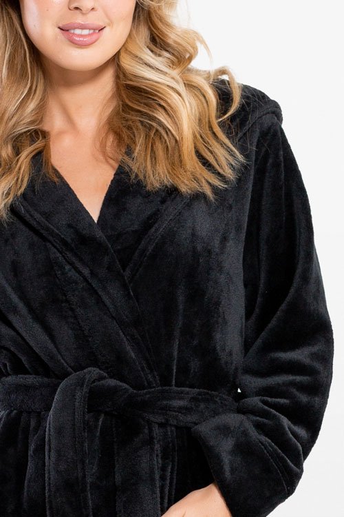 ladies black hooded dressing gown Women's Dressing Gown Smoking Jacket Robe Black Gold Velvet Extra Long Warm