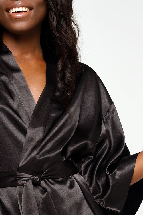 black satin kimono dressing gown Black Silk Blend Dressing Gown Medium Length
