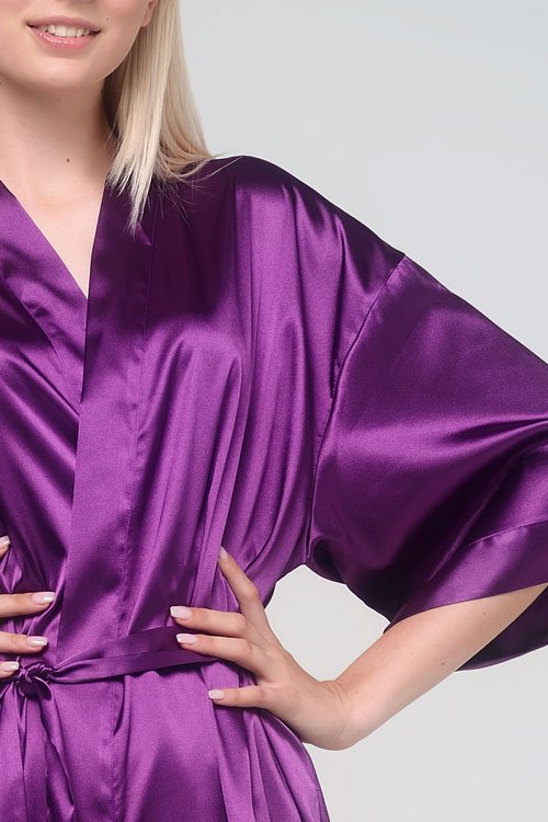 Purple Silky Satin Kimono Robe