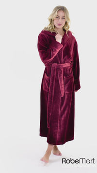 Super Soft Gray Plush Hooded Women's Robe