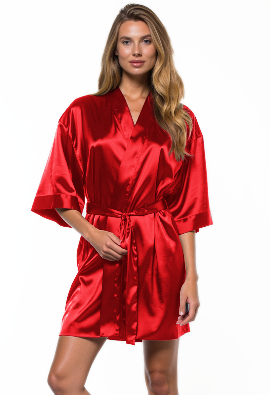 red kimono dress short Short silk kimono - Flam red and red Elisa lace