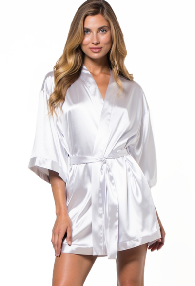 White Satin Kimono Short Robe