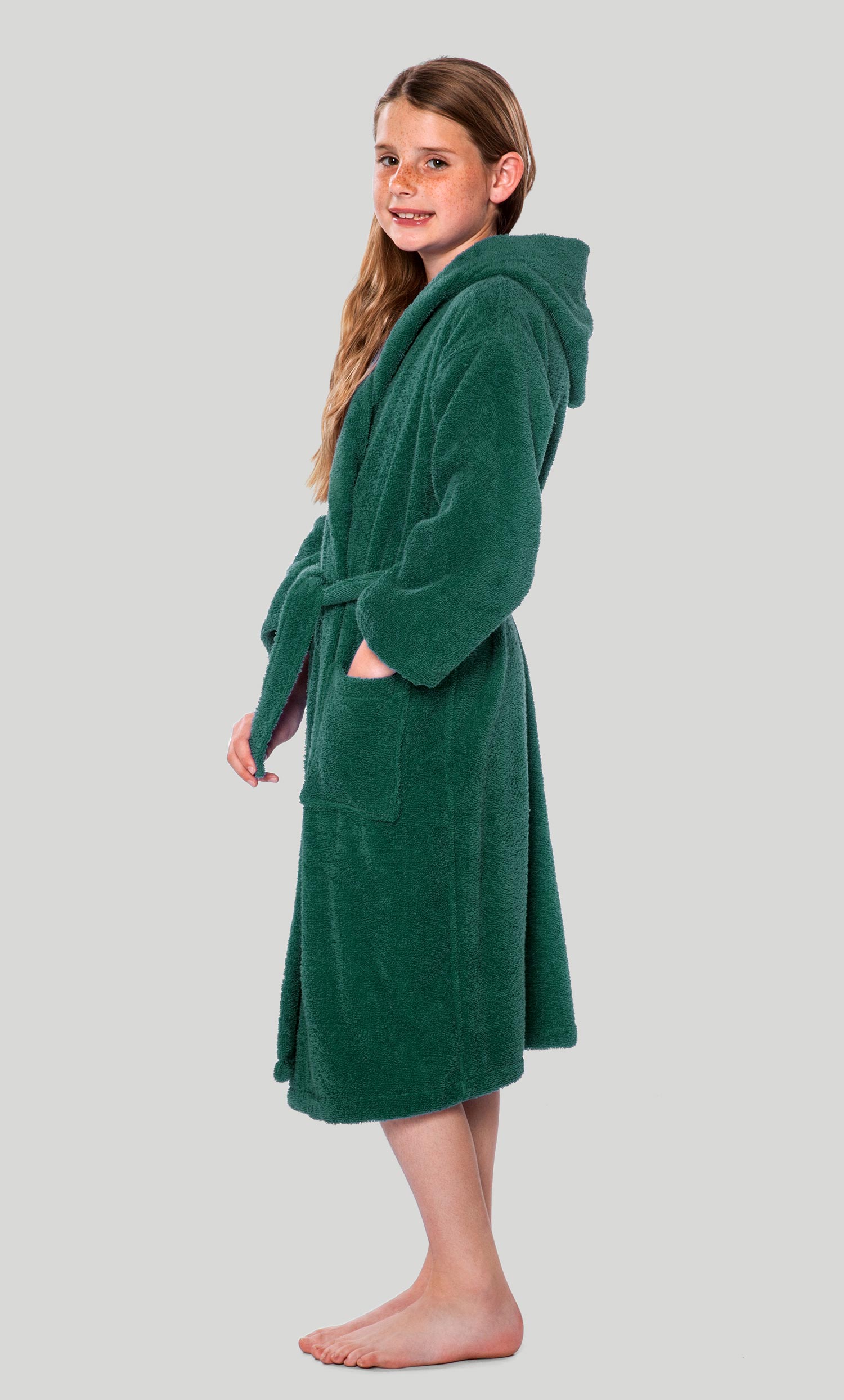 100% Turkish Cotton Green Hooded Terry Kid's Bathrobe-Robemart.com