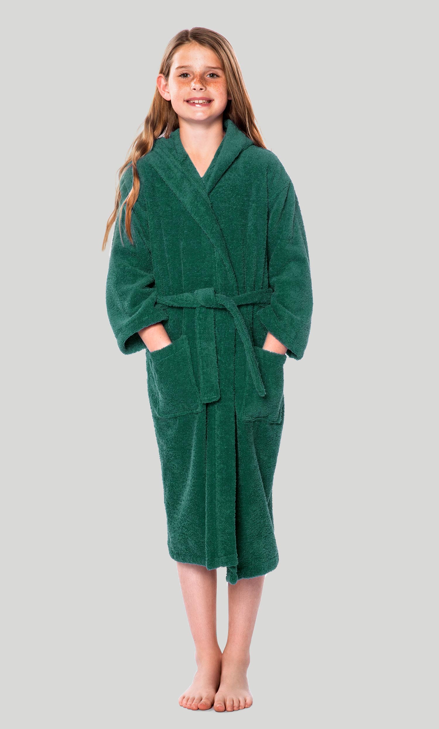 100% Turkish Cotton Green Hooded Terry Kid's Bathrobe-Robemart.com