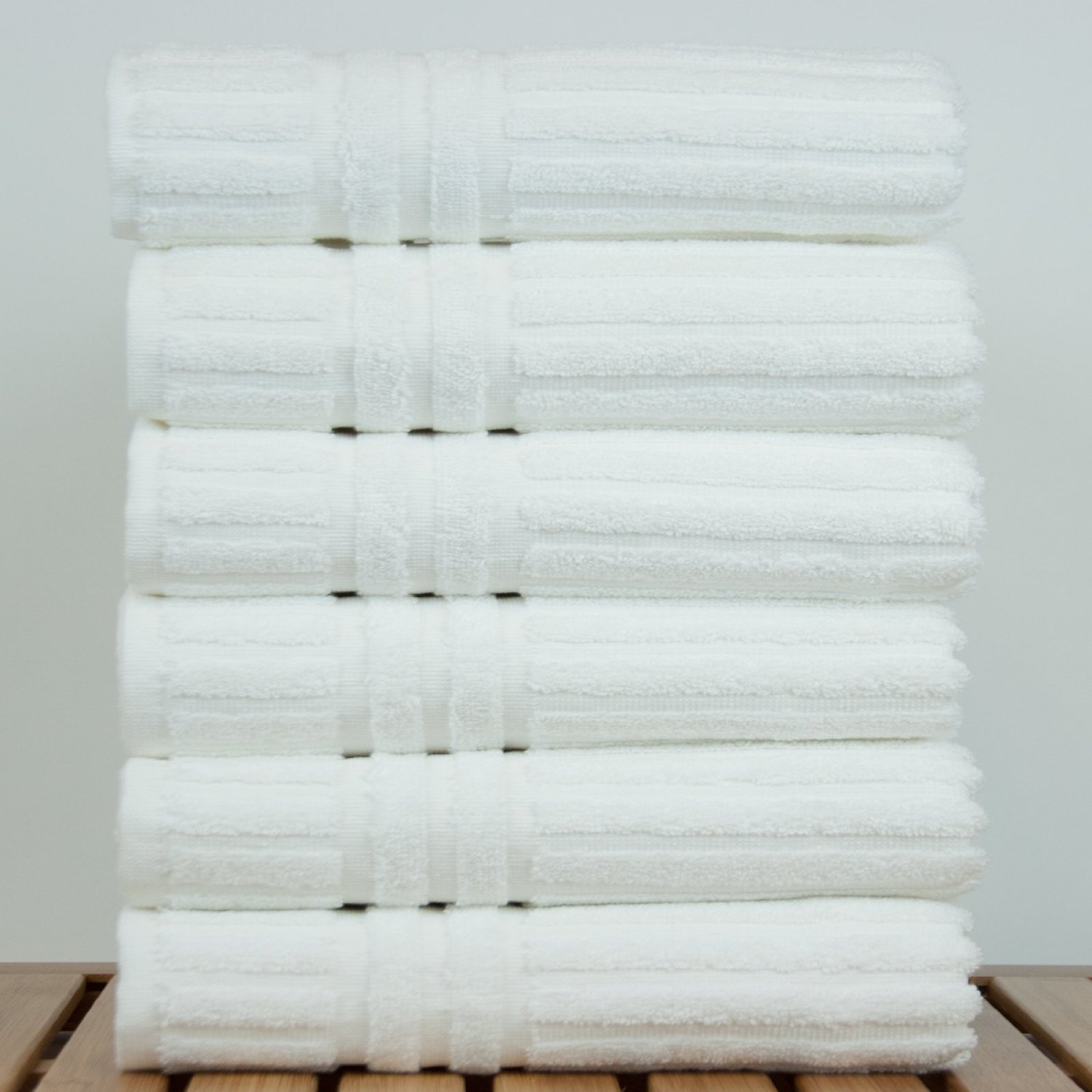 16" x 32" 5 lbs/doz - %100 Turkish Cotton White Hand Towel - Striped Border-Robemart.com