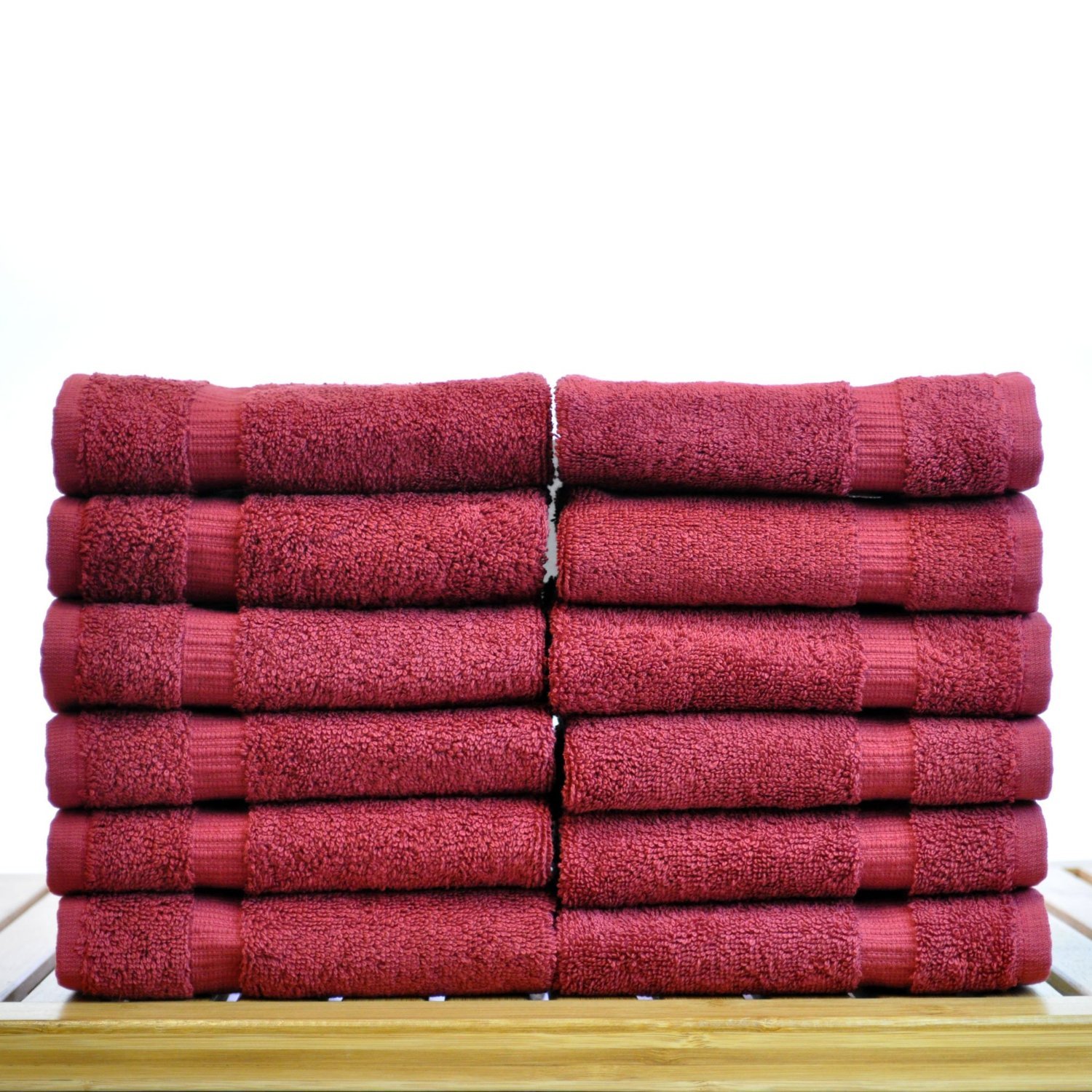 13" x 13" - 1.7 lbs/doz - 100% Turkish Cotton Cranberry Washcloth - Dobby Border - 12 Pack (Dozen)-Robemart.com