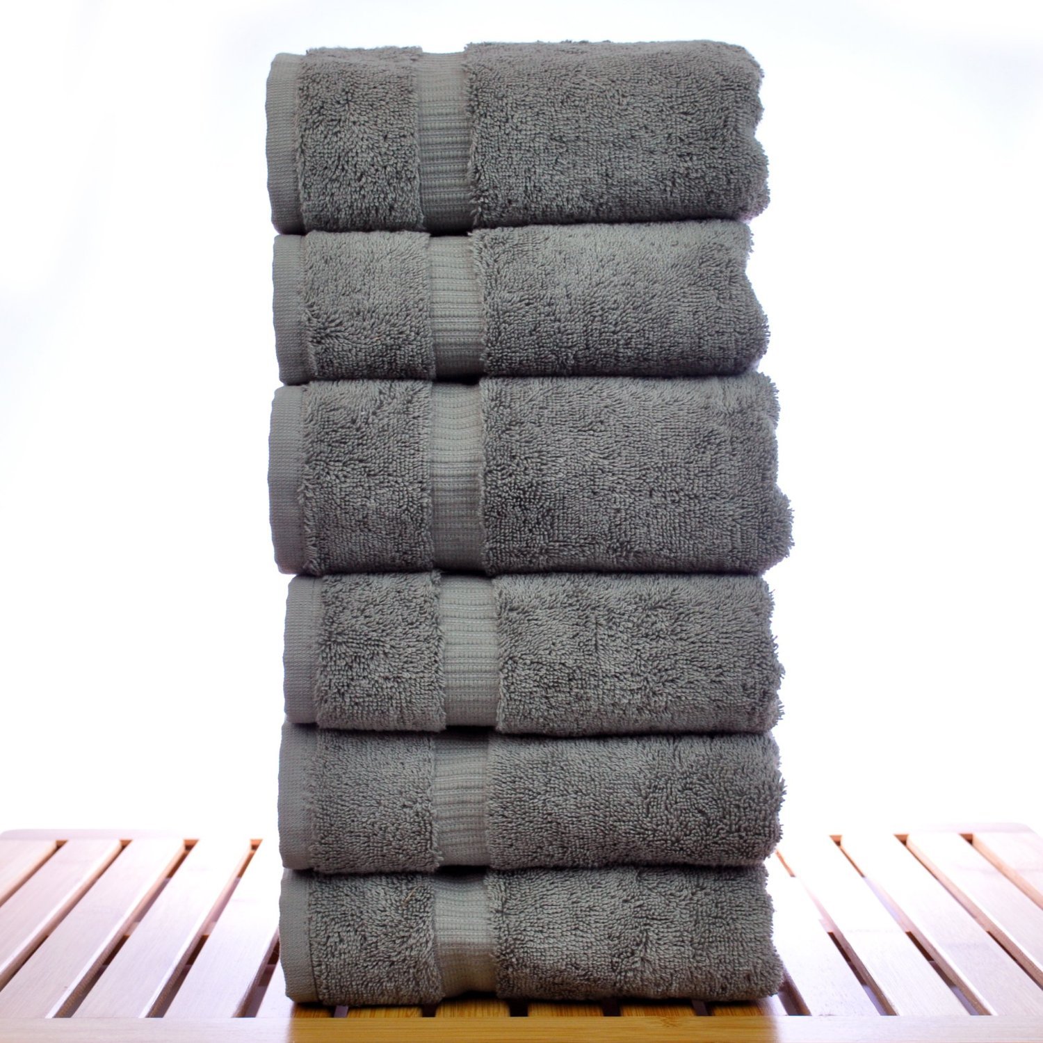 16" x 30" - 5.5 lbs/doz - %100 Turkish Cotton Gray Hand Towel - Dobby Border-Robemart.com