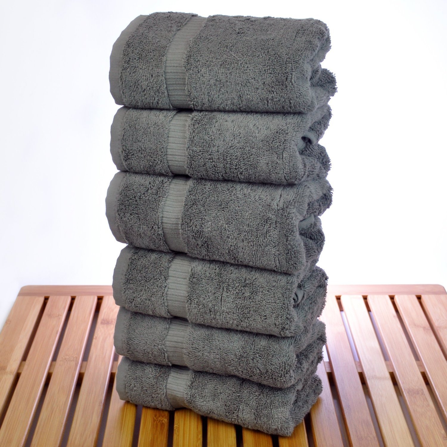 16" x 30" - 5.5 lbs/doz - %100 Turkish Cotton Gray Hand Towel - Dobby Border-Robemart.com
