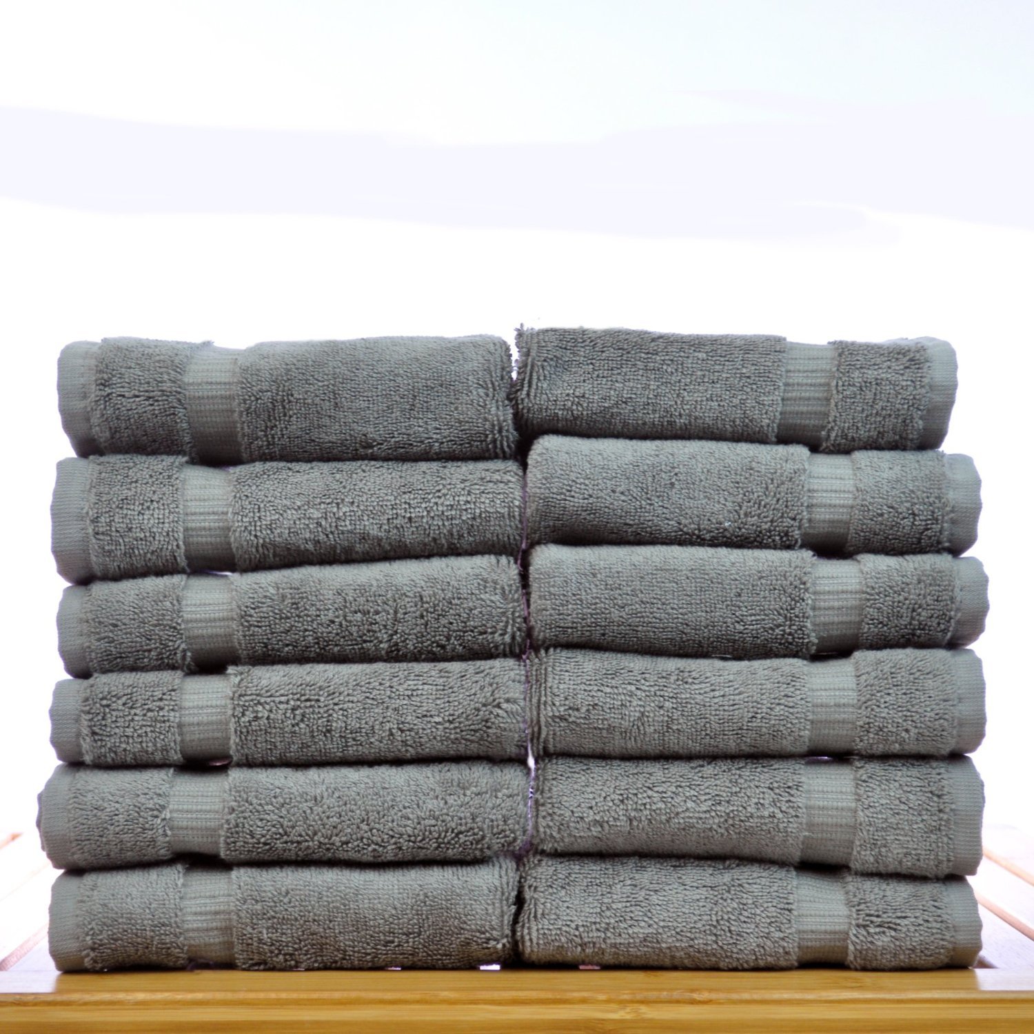 13" x 13" - 1.7 lbs/doz - 100% Turkish Cotton Gray Washcloth - Dobby Border - 12 Pack (Dozen)-Robemart.com