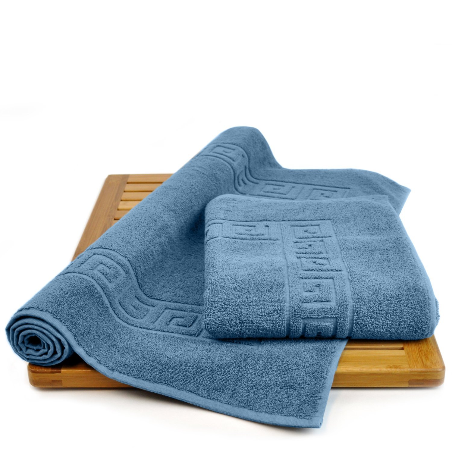 Luxury Hotel Spa Towel Soft Turkish Cotton Greek Key Wedgewood Blue Bath Mat Chakir Linen1 