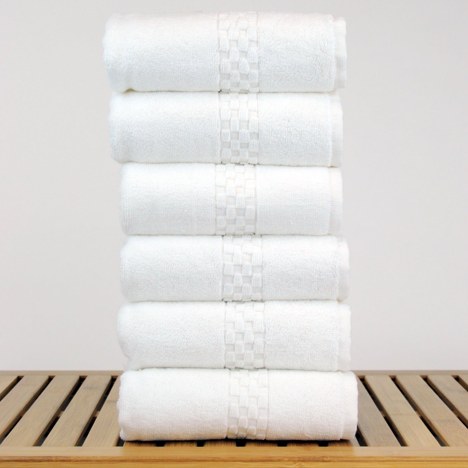 16" x 30" - 5.5 lbs/doz - %100 Turkish Cotton White Hand Towel - Checkered Border-Robemart.com