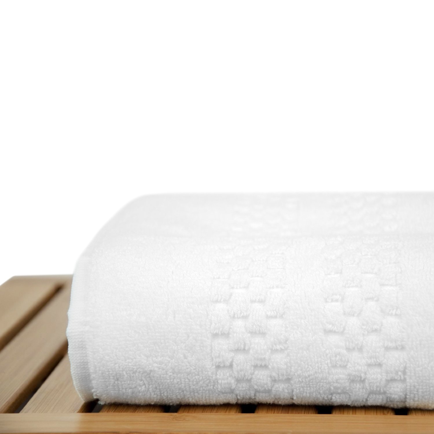 27" x 54" - 17 lbs/doz - %100 Turkish Cotton White Bath Towel - Checkered Border-Robemart.com
