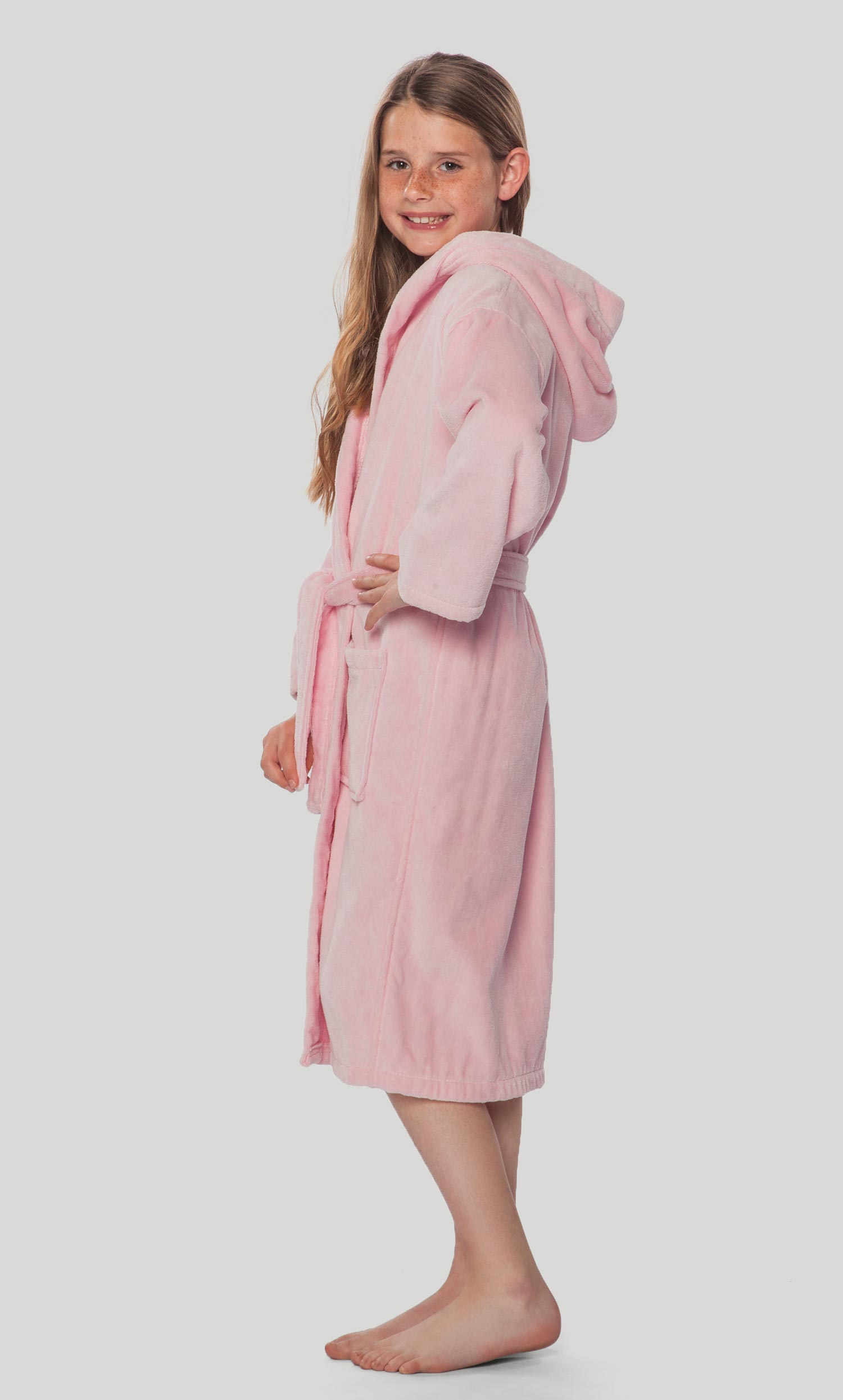 100% Turkish Cotton Pink Hooded Terry / Velour Kid's Bathrobe - Final Sale-Robemart.com