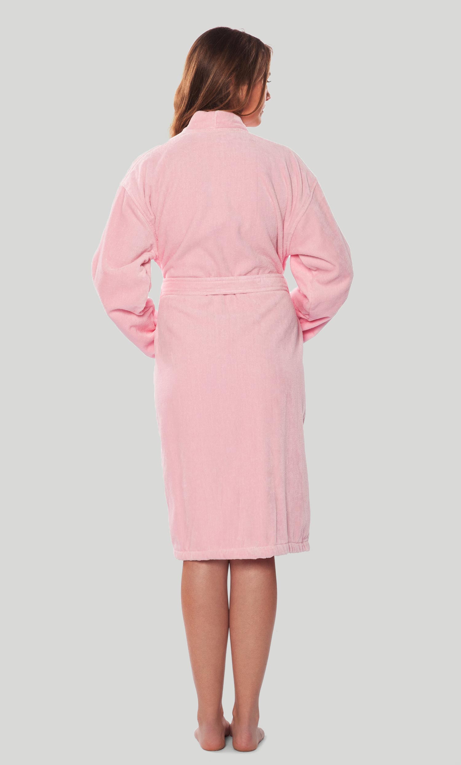 100% Turkish Cotton Pink Terry / Velour Kimono Bathrobe-Robemart.com