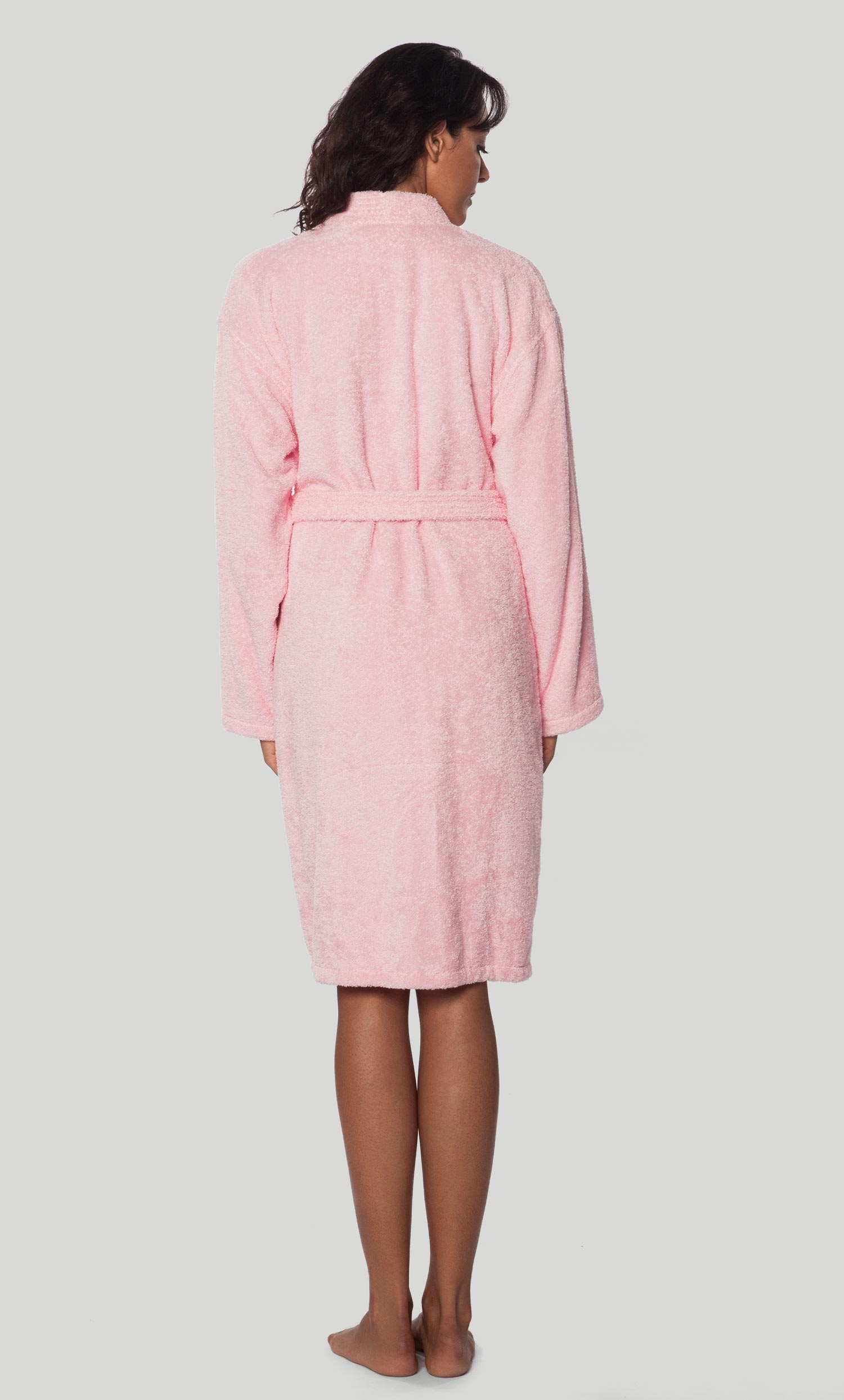 100% Turkish Cotton Pink Terry Kimono Bathrobe-Robemart.com
