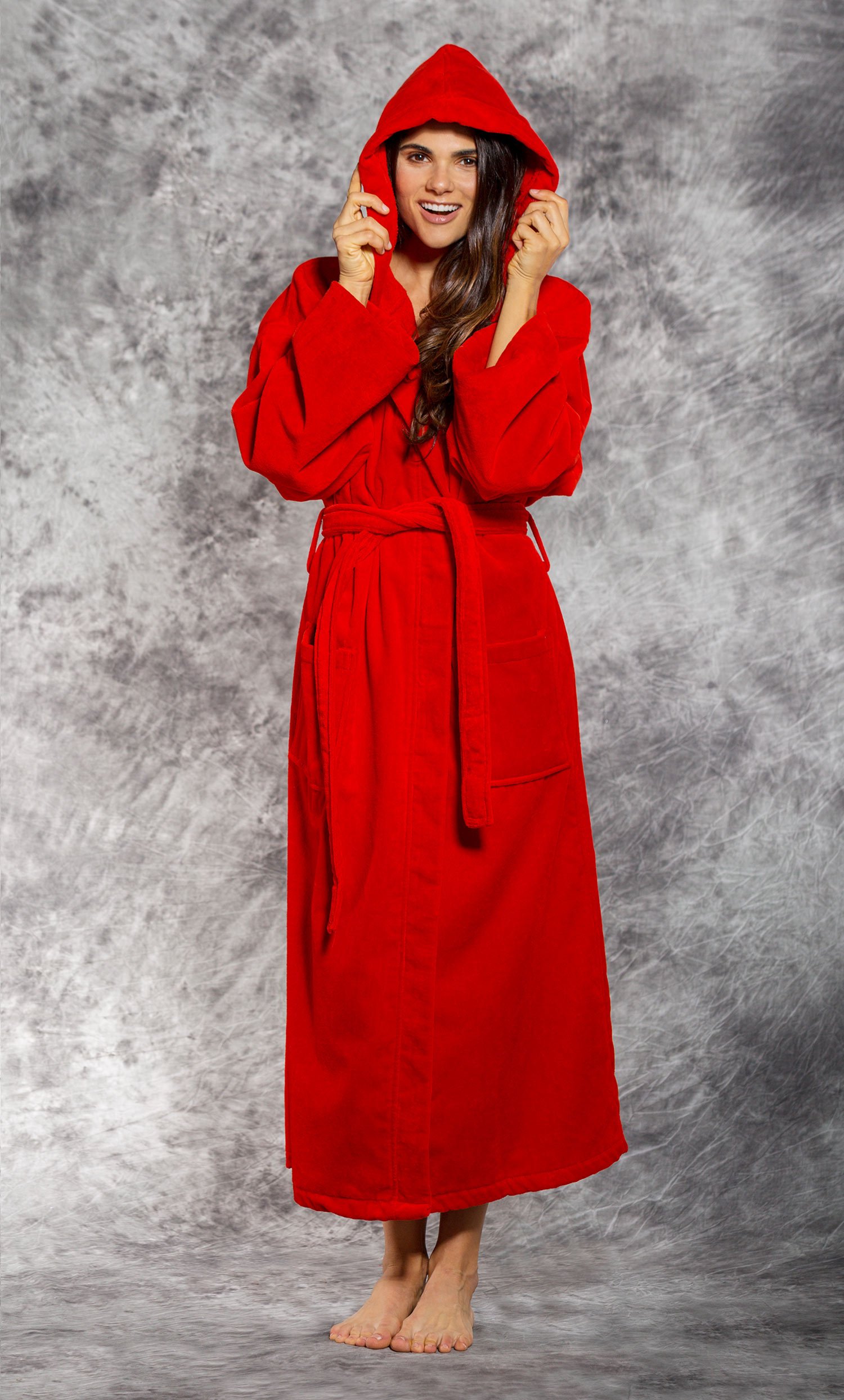 Download Women's :: Cotton Robes :: 100% Turkish Cotton Red Hooded ...