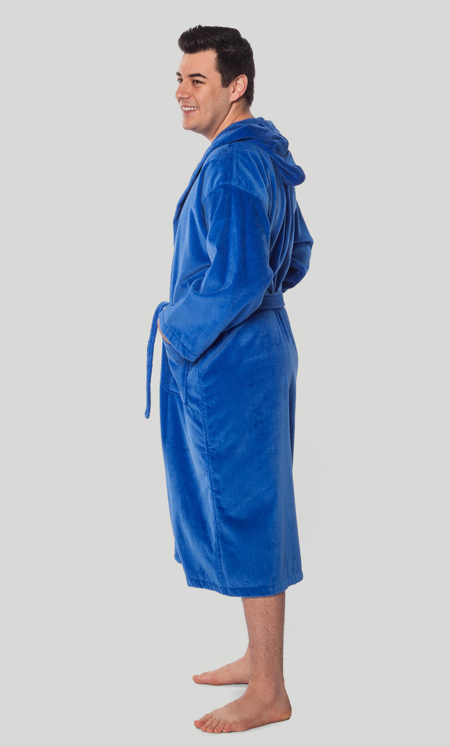 100% Turkish Cotton Royal Blue Hooded Terry / Velour Bathrobe-Robemart.com