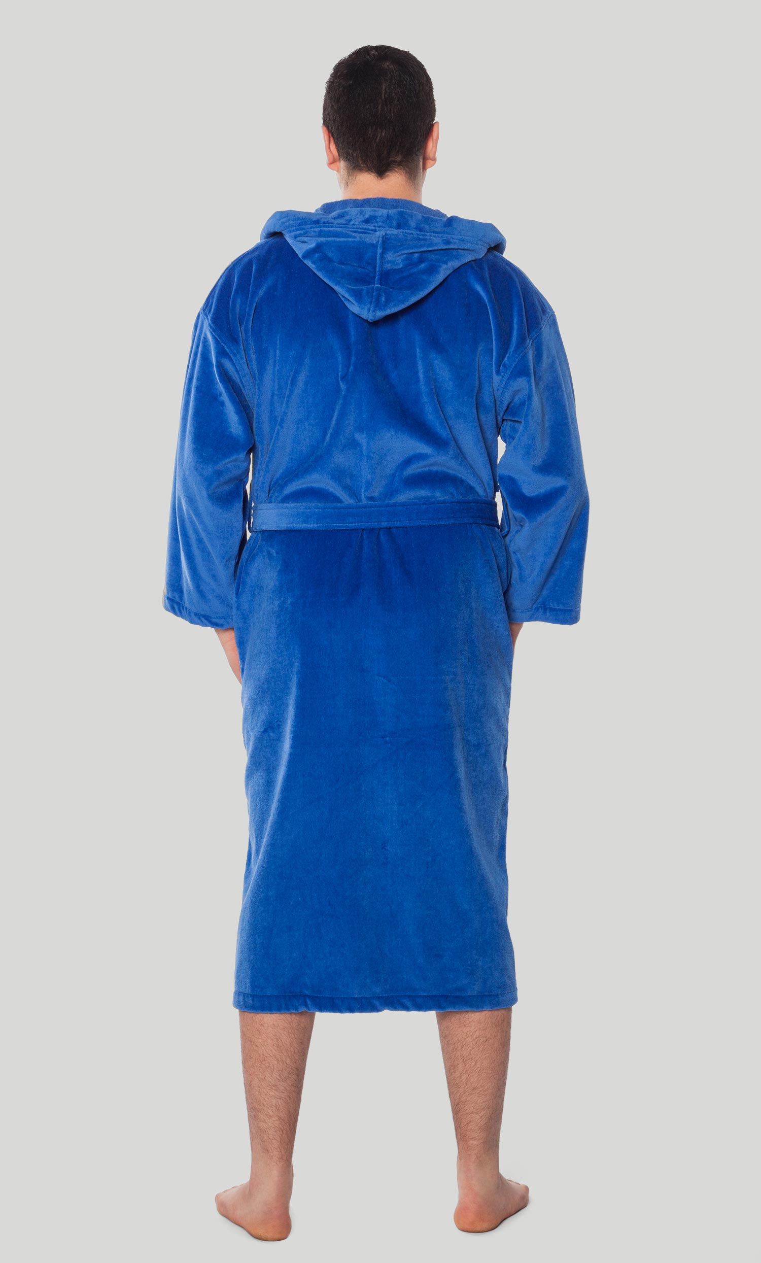 100% Turkish Cotton Royal Blue Hooded Terry / Velour Bathrobe-Robemart.com