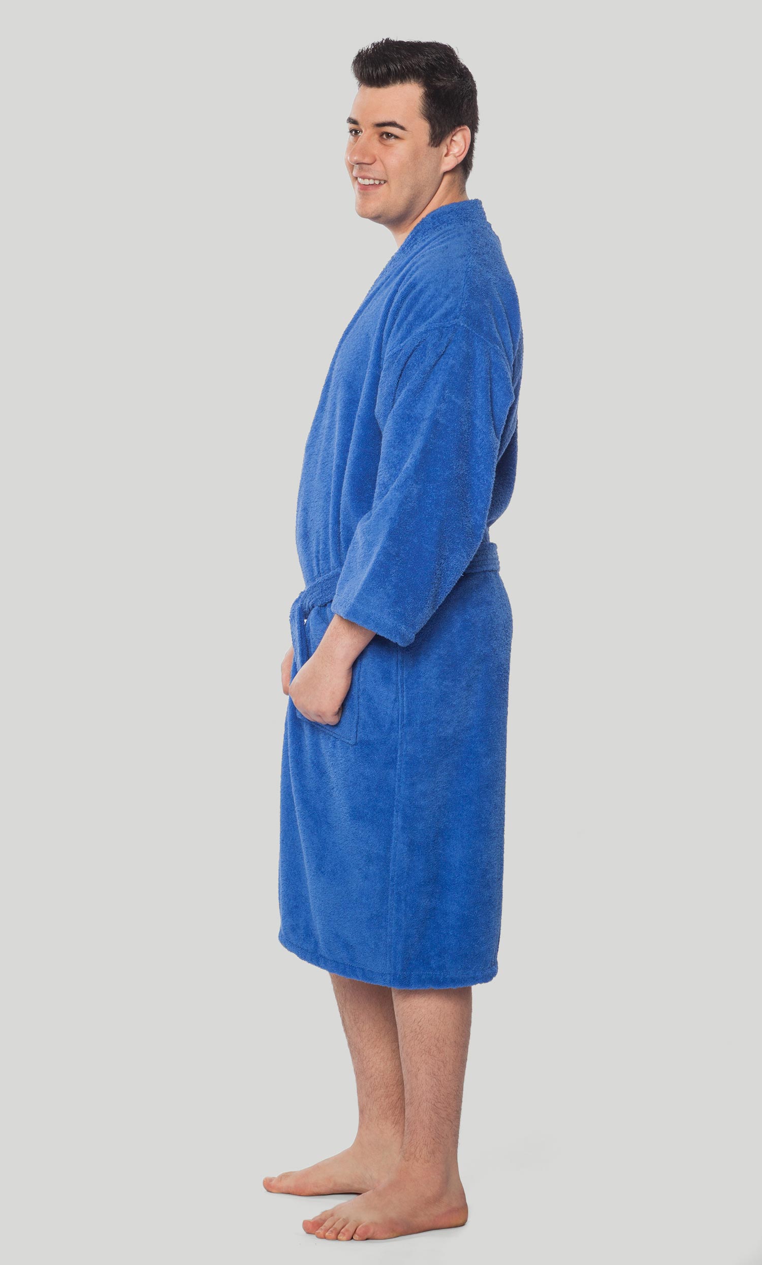 100% Turkish Cotton Royal Blue Terry Kimono Bathrobe-Robemart.com