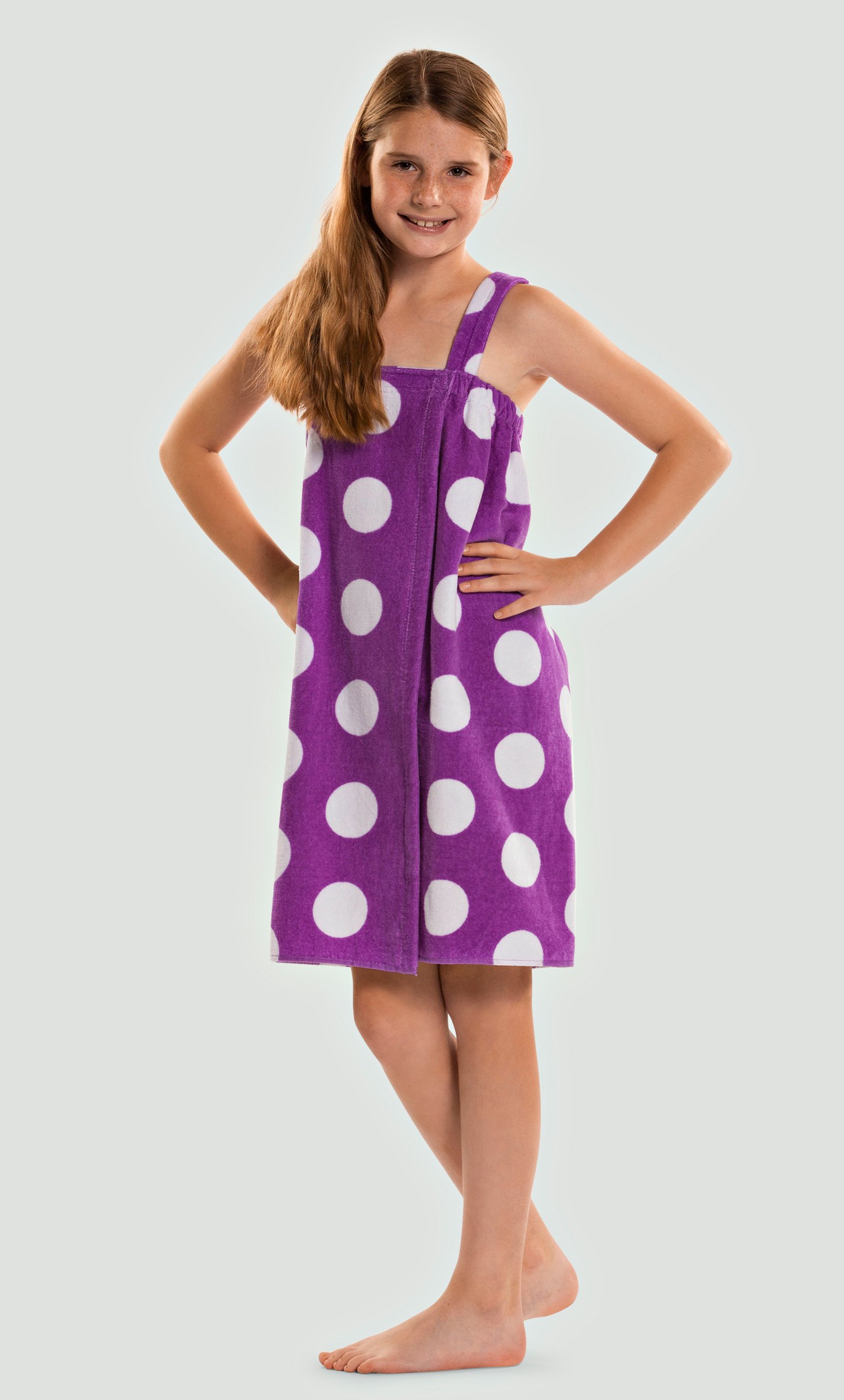 100% Cotton Polka Dot Purple Terry Velour Cloth Kid's Spa/Pool Wrap, Bath Towel Wrap-Robemart.com