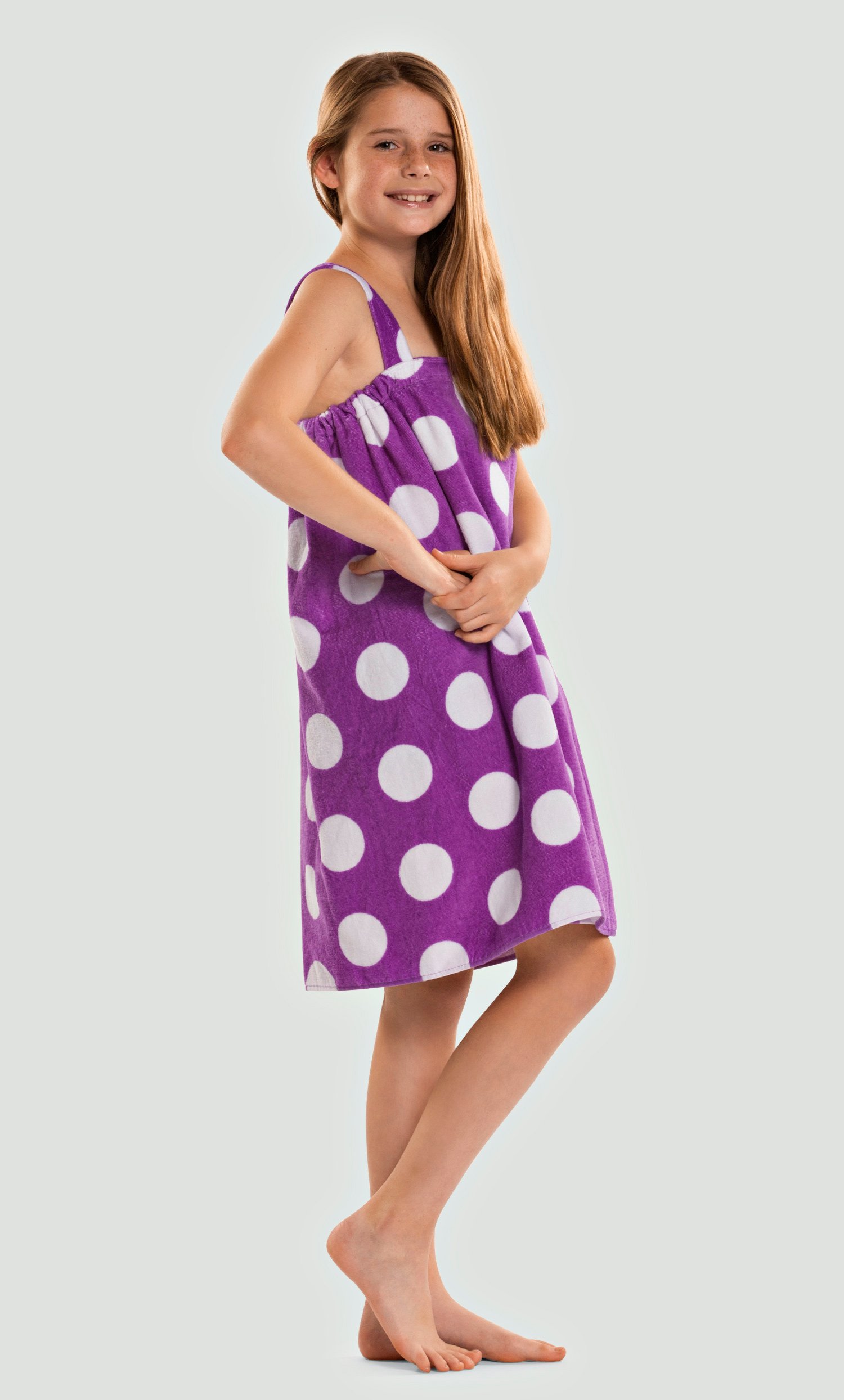 100% Cotton Polka Dot Purple Terry Velour Cloth Kid's Spa/Pool Wrap, Bath Towel Wrap-Robemart.com