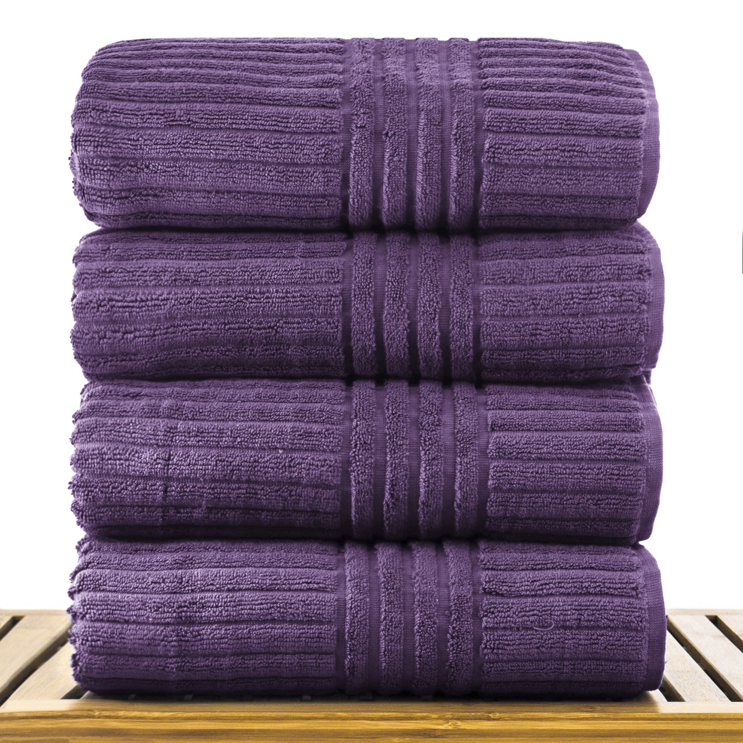 30" x 60" - 18 lbs/doz - %100 Turkish Cotton Plum Bath Towel - Striped Border-Robemart.com