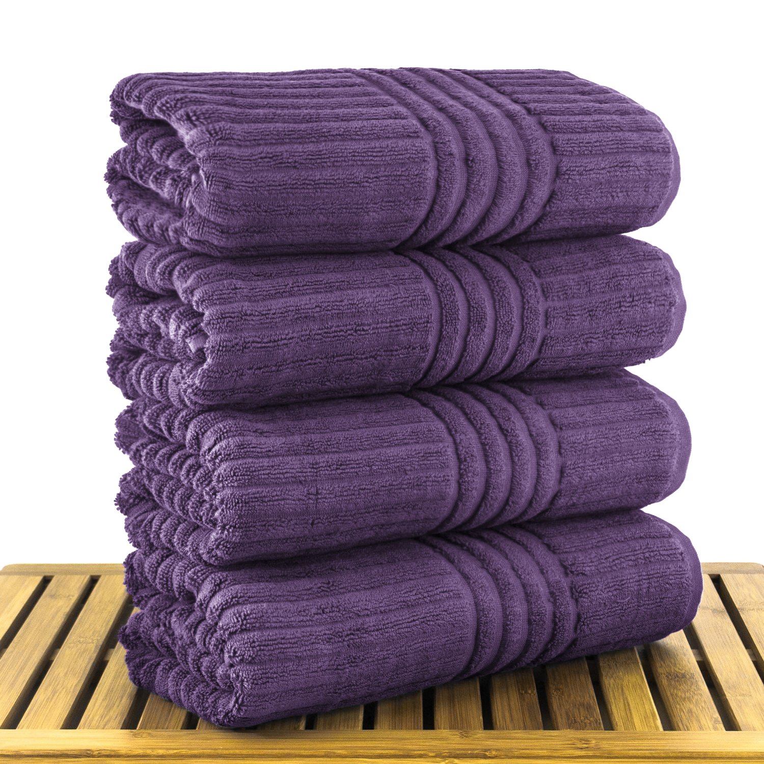 30" x 60" - 18 lbs/doz - %100 Turkish Cotton Plum Bath Towel - Striped Border-Robemart.com