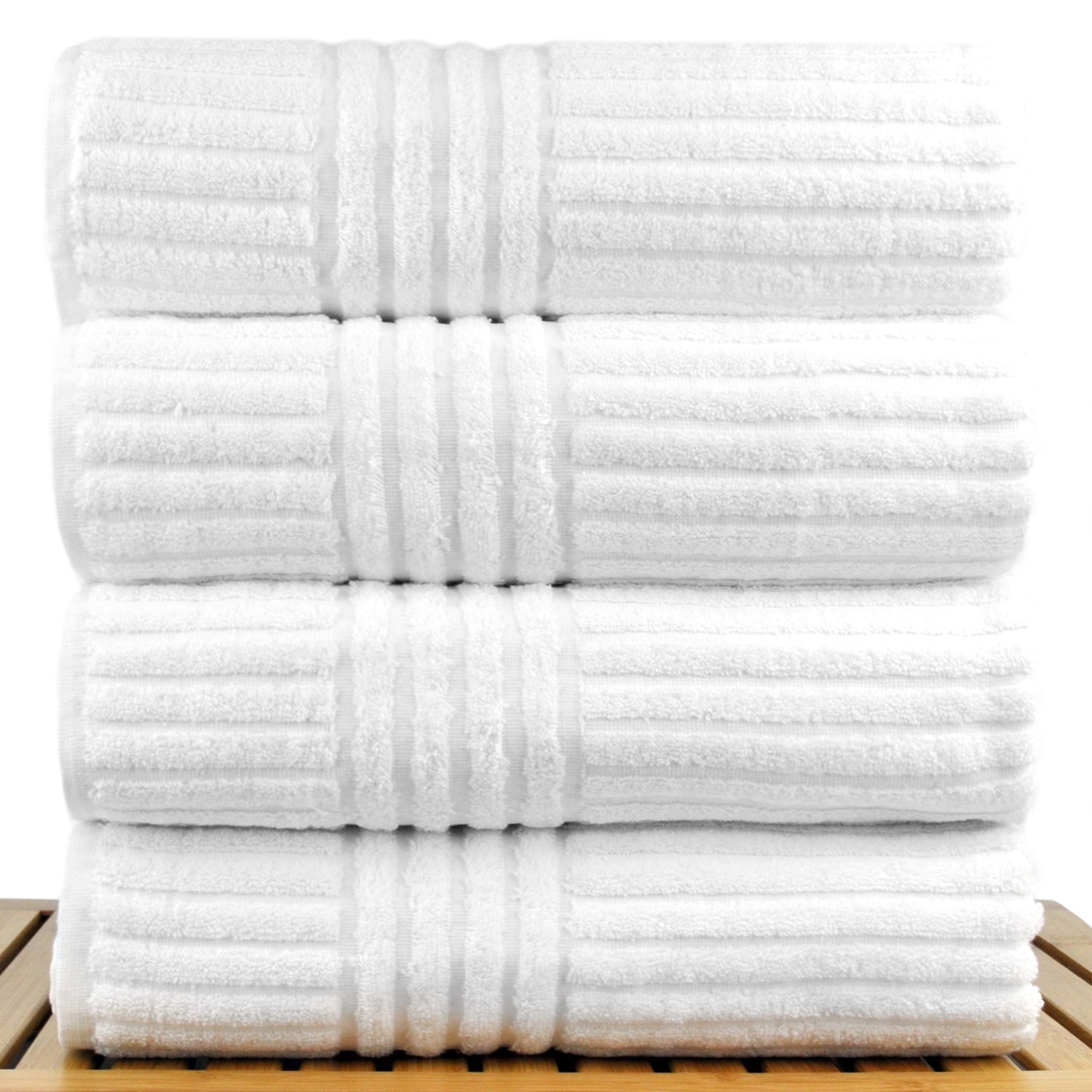 30" x 60" - 18 lbs/doz - %100 Turkish Cotton White Bath Towel - Striped Border-Robemart.com