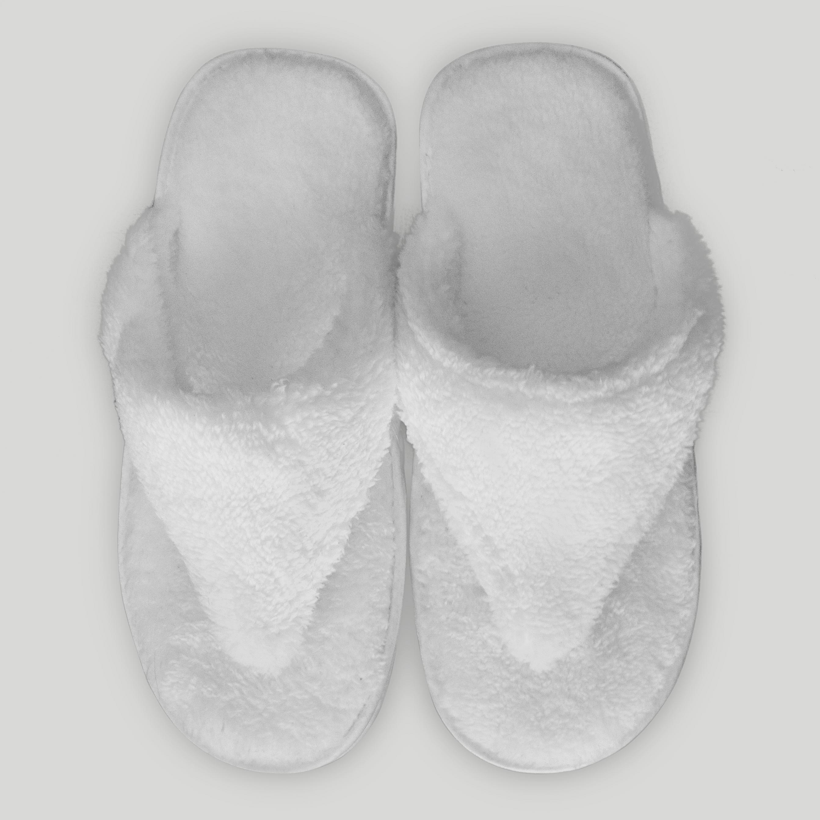 White Thong Adult Plush Slippers-Robemart.com