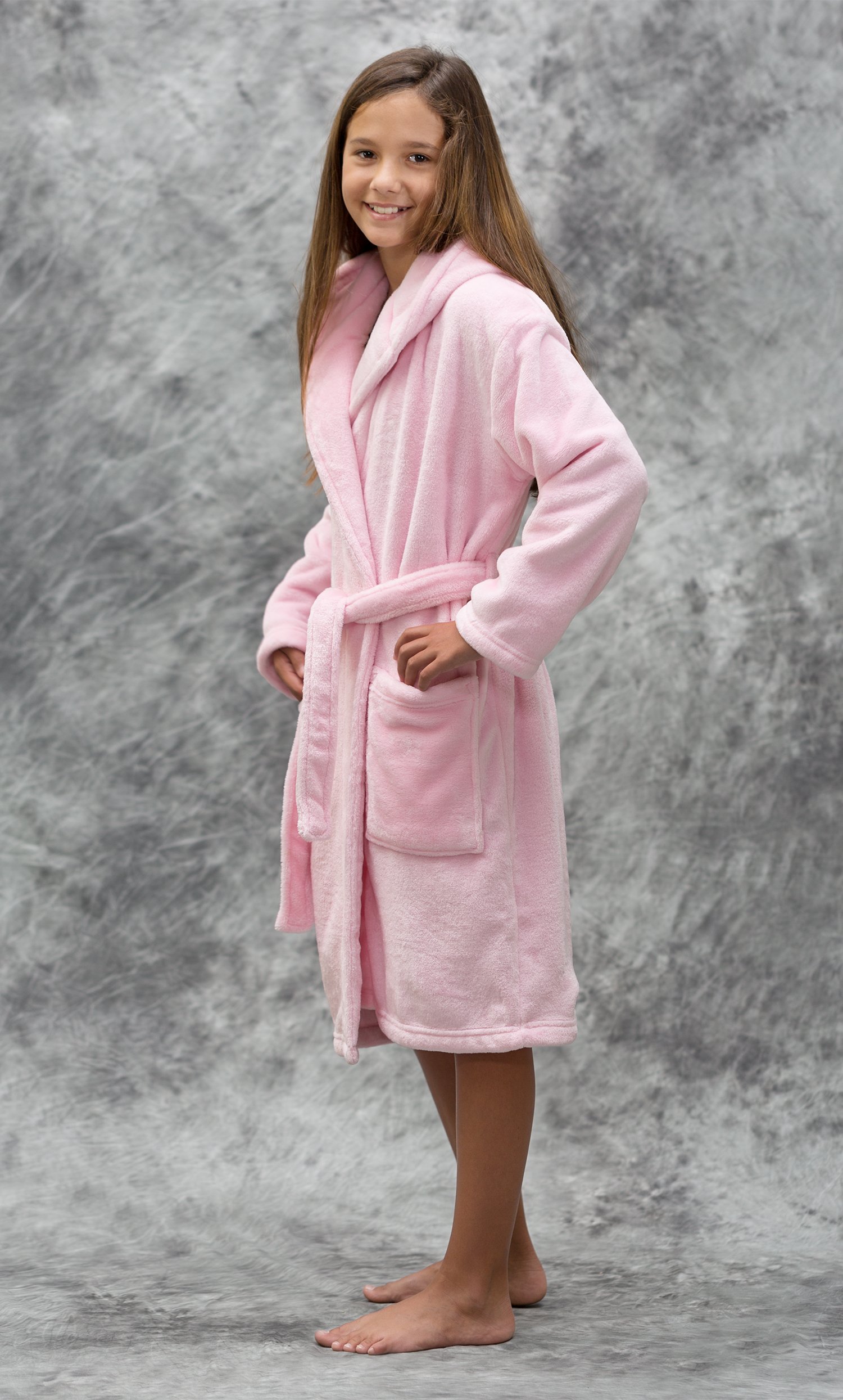 Sale :: Pink Plush Super Soft Fleece Hooded Kid's Robe ...