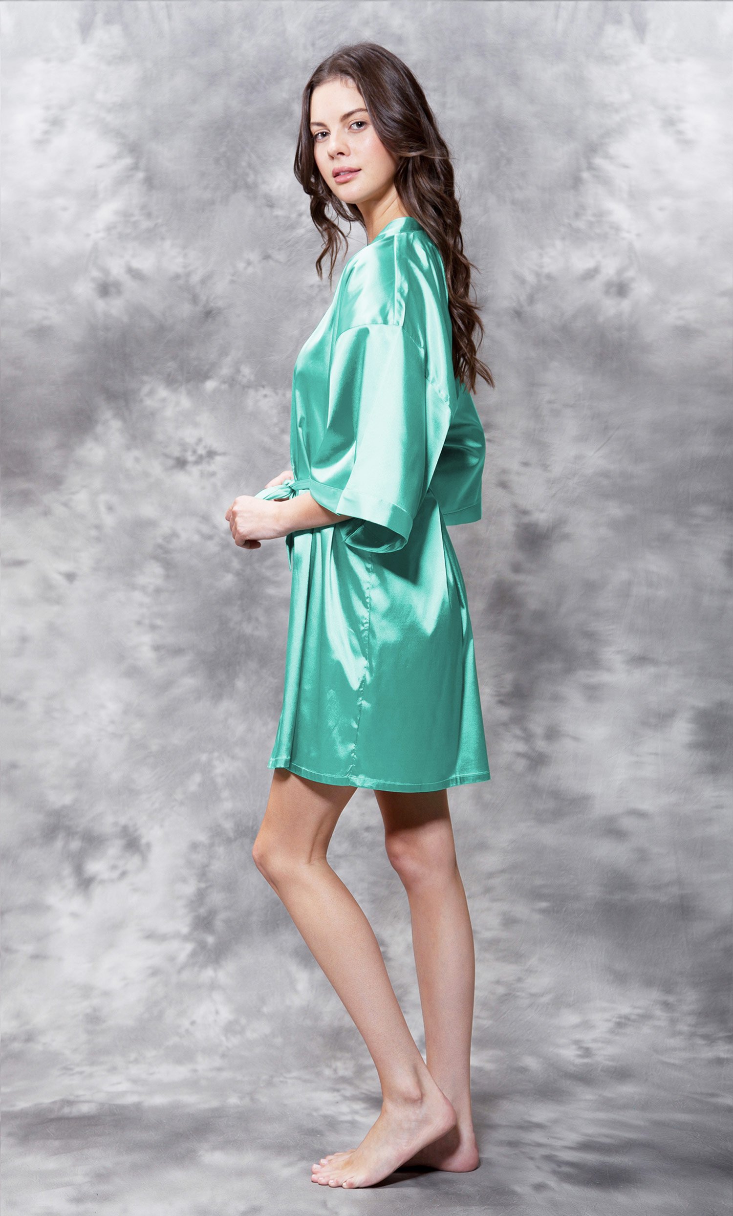 CLEARANCE Matron of Honor Clear Rhinestone Satin Kimono  Short Robe- Final Sale-Robemart.com