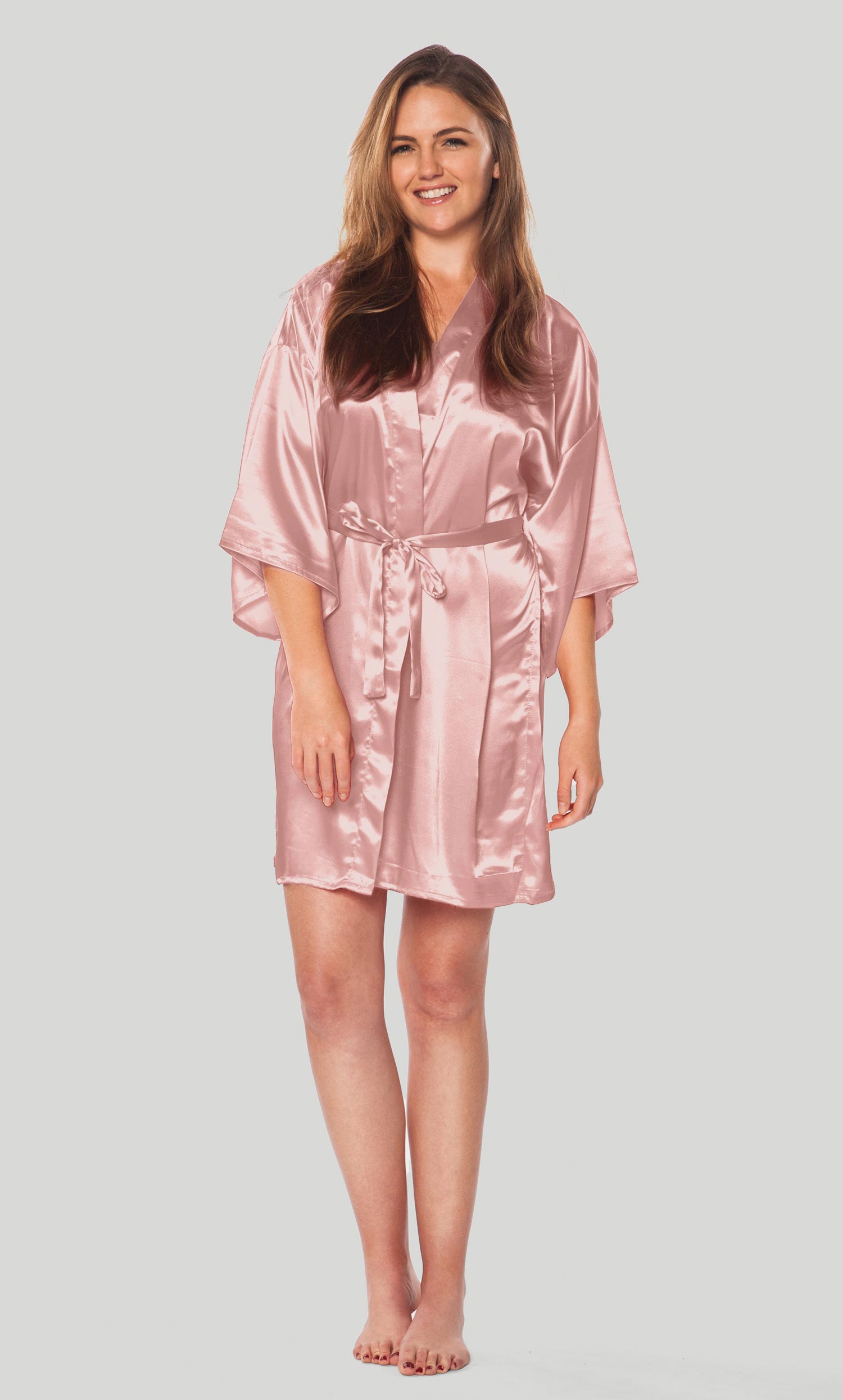 Pink Satin Women Short Robe Turquaz Linen 