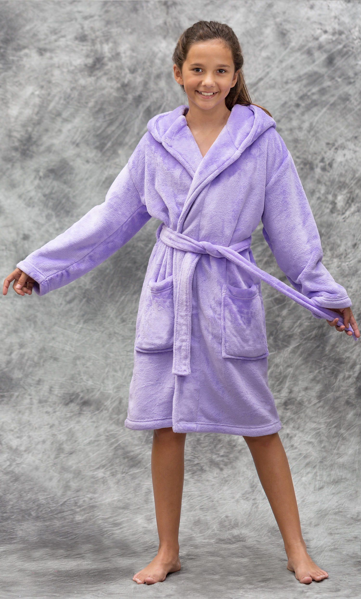 Lavender Plush Super Soft Fleece Hooded Kid's Robe-Robemart.com
