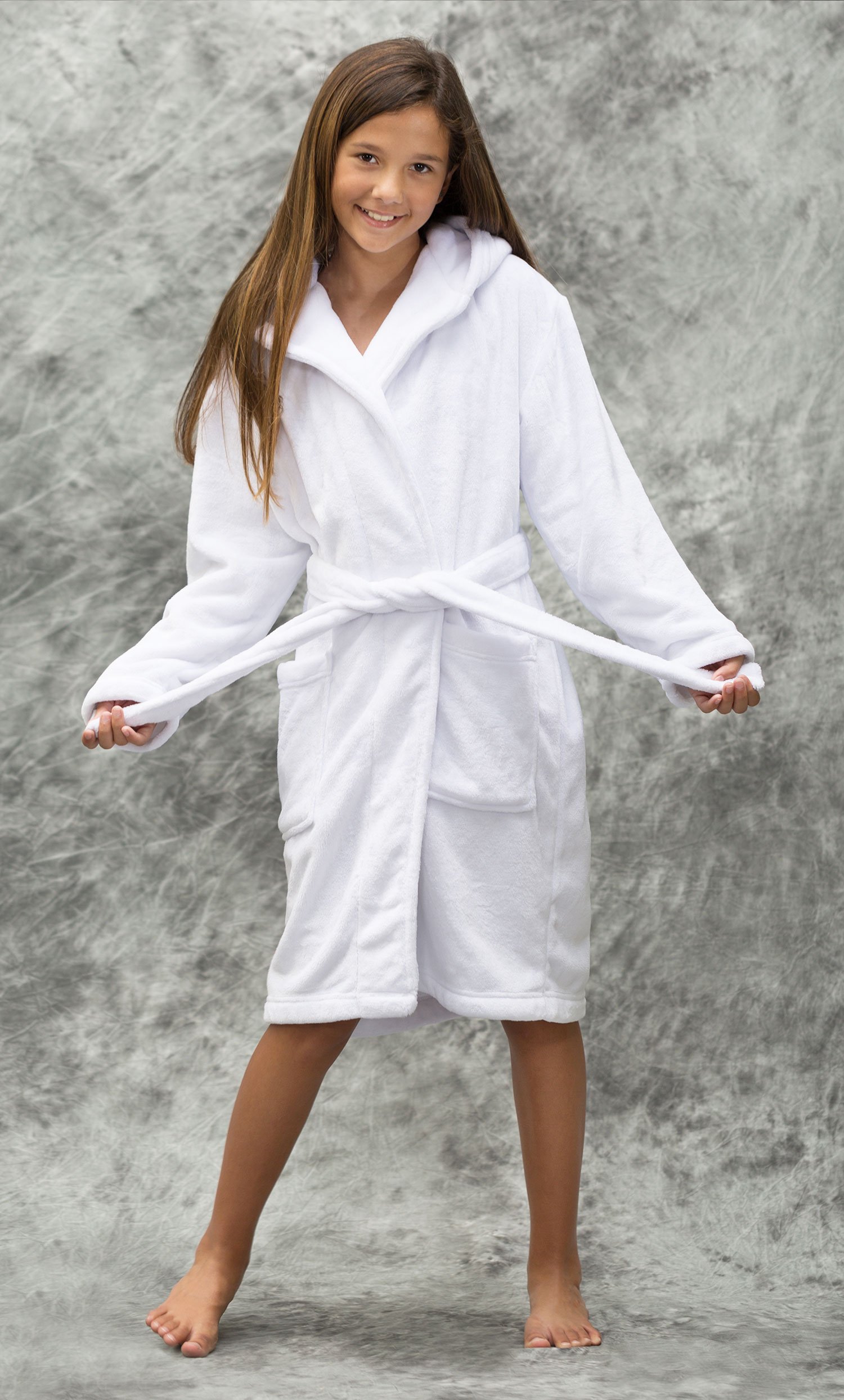 Sale :: White Plush Super Soft Fleece Hooded Kid's Robe - Wholesale ...