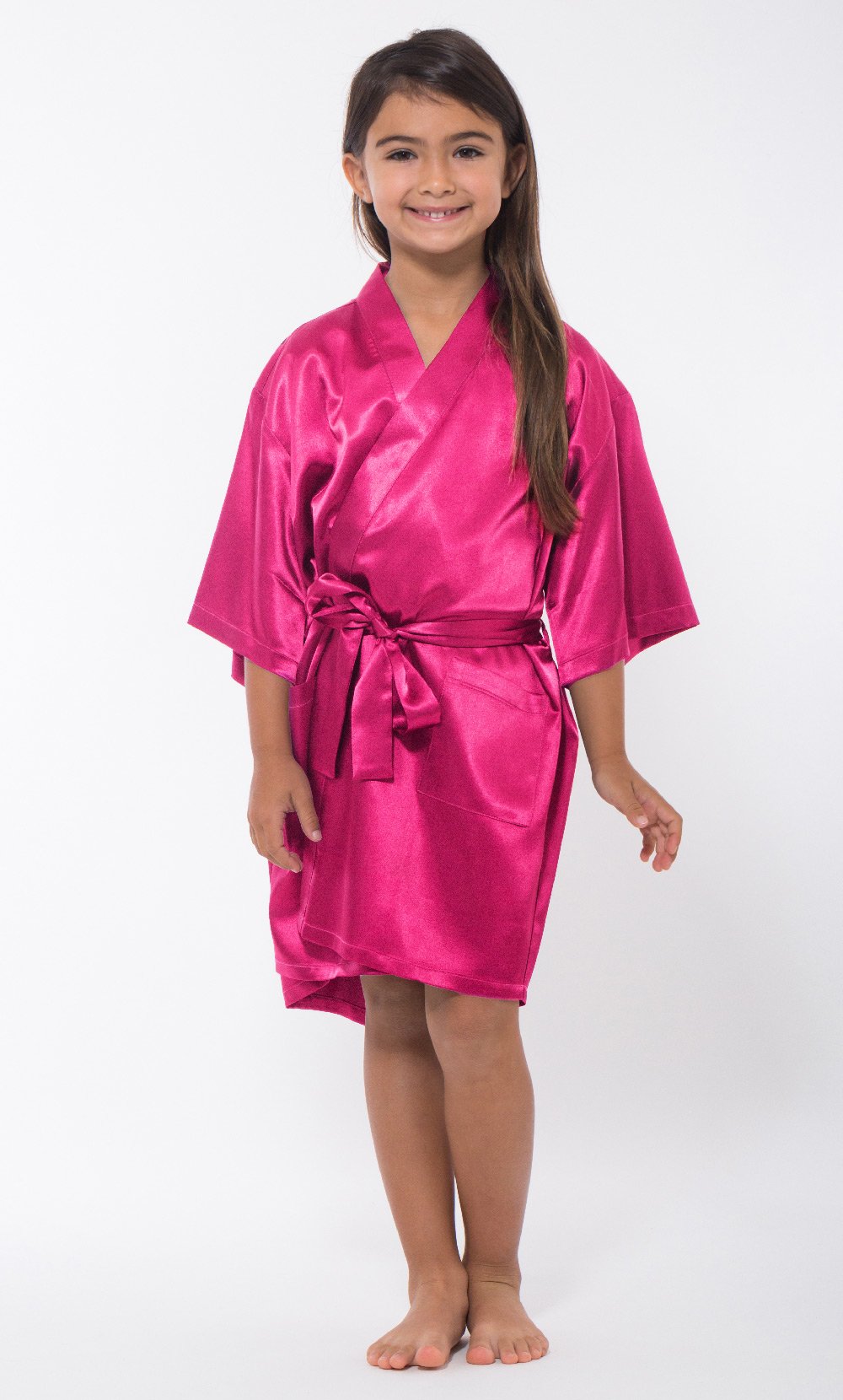 Fuchsia Satin Kimono Kid's Robe-Robemart.com