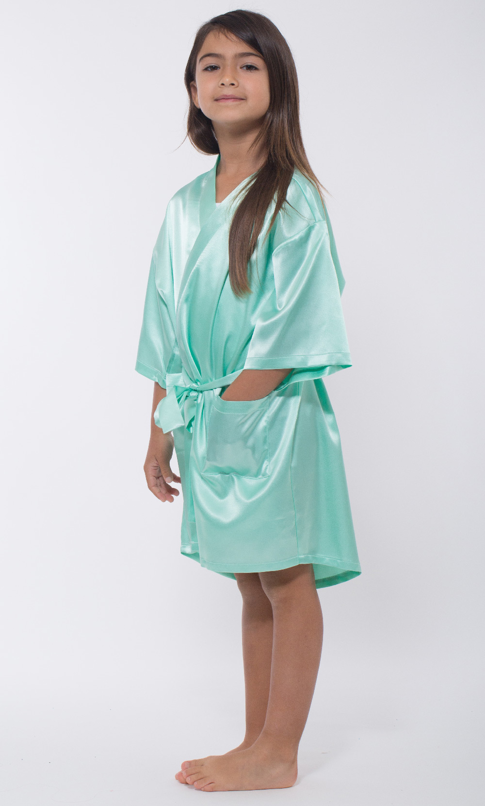 Mint Green Satin Kimono Kid's Robe-Robemart.com